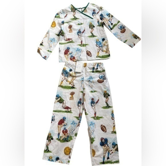 Vintage Boys Pajama Set Handmade Football Print size 7